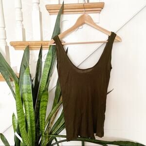 ZARA Knit Ribbed Army Green Blouse Sz S